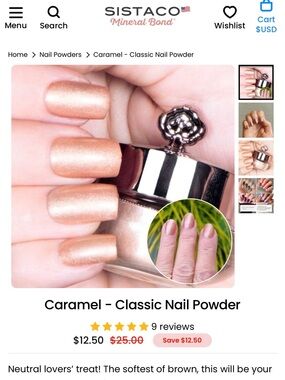 Sistaco Caramel Classic Nail Powder — Shimmery Caramel